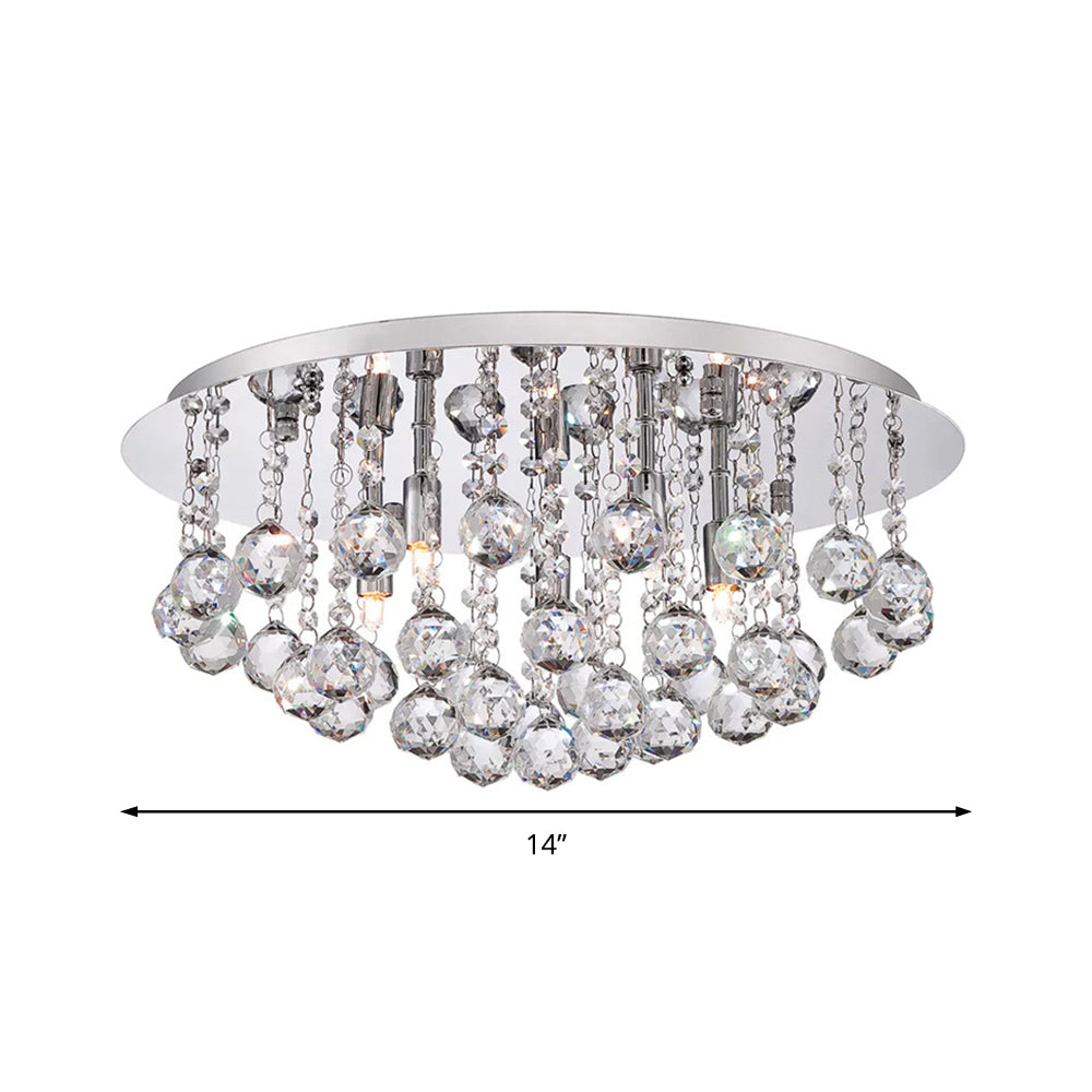 Contemporary Crystal Chrome Ceiling Light - Cascading Flush Mount 3/4/6 Lights 8’/14’/19.5’ Wide