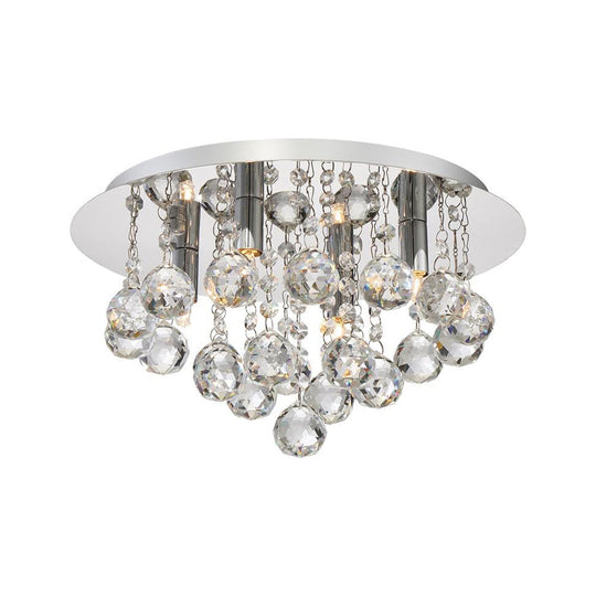 Contemporary Crystal Chrome Ceiling Light - Cascading Flush Mount 3/4/6 Lights 8’/14’/19.5’ Wide