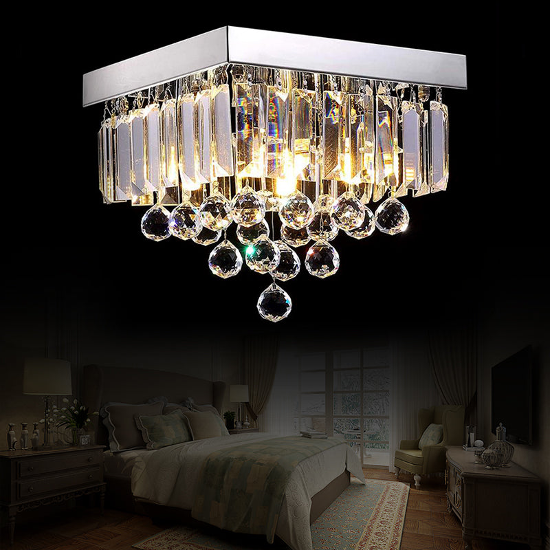 Stylish Crystal Shade Chrome Ceiling Flush Mount Light With 4 Lights For Living Room