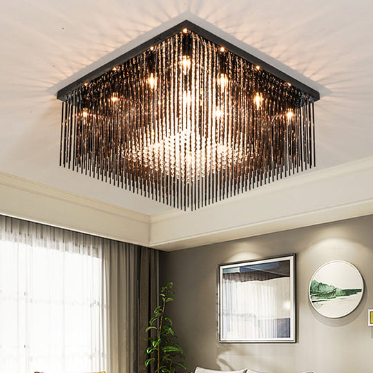 Contemporary Crystal Rod And Beaded Cubic Flush Ceiling Light - Black 4/6/9 Lights 16/19/23.5 Wide /
