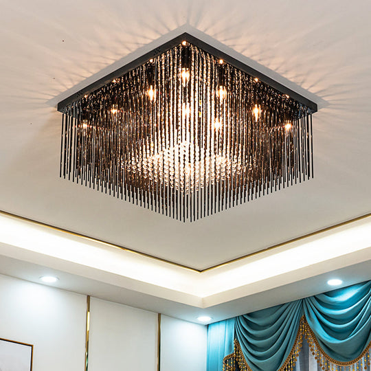 Contemporary Crystal Rod And Beaded Cubic Flush Ceiling Light - Black 4/6/9 Lights