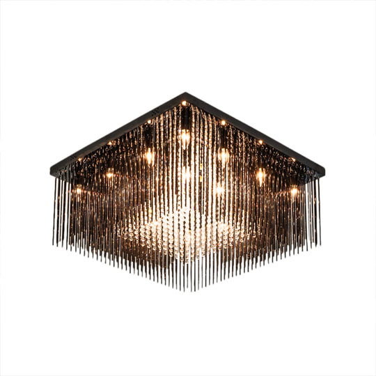 Contemporary Crystal Rod And Beaded Cubic Flush Ceiling Light - Black 4/6/9 Lights 16/19/23.5 Wide
