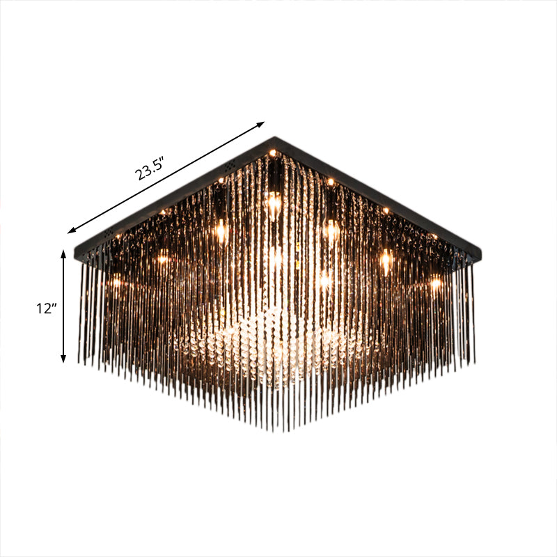 Contemporary Crystal Rod And Beaded Cubic Flush Ceiling Light - Black 4/6/9 Lights