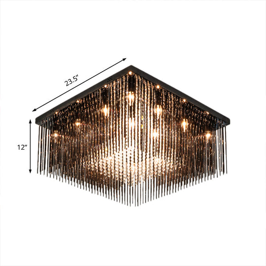 Contemporary Crystal Rod And Beaded Cubic Flush Ceiling Light - Black 4/6/9 Lights