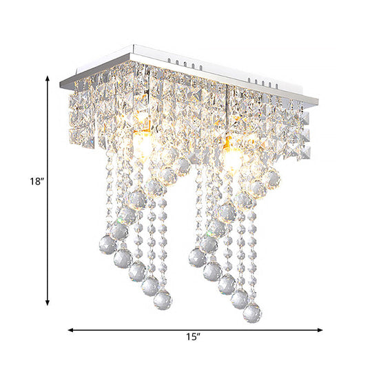 Modern Crystal Chrome Flush Mount Spiral Ceiling Light For Balcony - 8’/15’ Wide