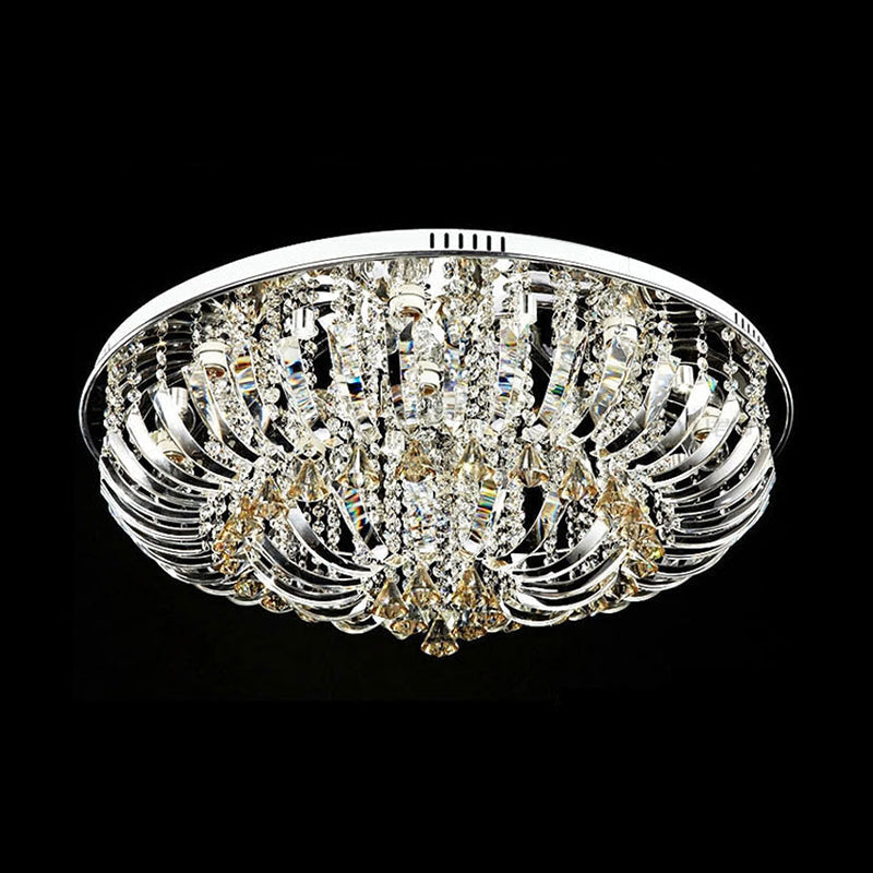 Contemporary Crystal Dome Flush Mount Light - 9/12 Lights 23.5’/31.5’ Wide Chrome Ceiling Fixture