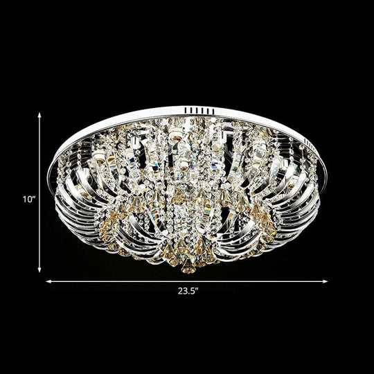Contemporary Crystal Dome Flush Mount Light - 9/12 Lights 23.5/31.5 Wide Chrome Ceiling Fixture