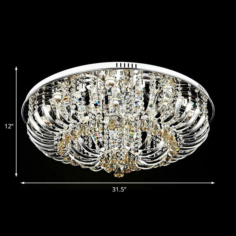 Contemporary Crystal Dome Flush Mount Light - 9/12 Lights 23.5/31.5 Wide Chrome Ceiling Fixture