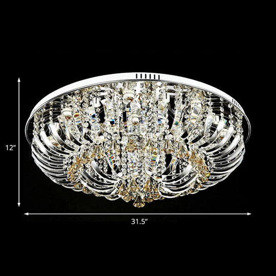 Contemporary Crystal Dome Flush Mount Light - 9/12 Lights 23.5/31.5 Wide Chrome Ceiling Fixture