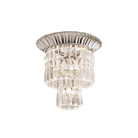 Modern Crystal Block Double Cylinder Shade Flush Ceiling Light - 5 Lights Chrome/Gold