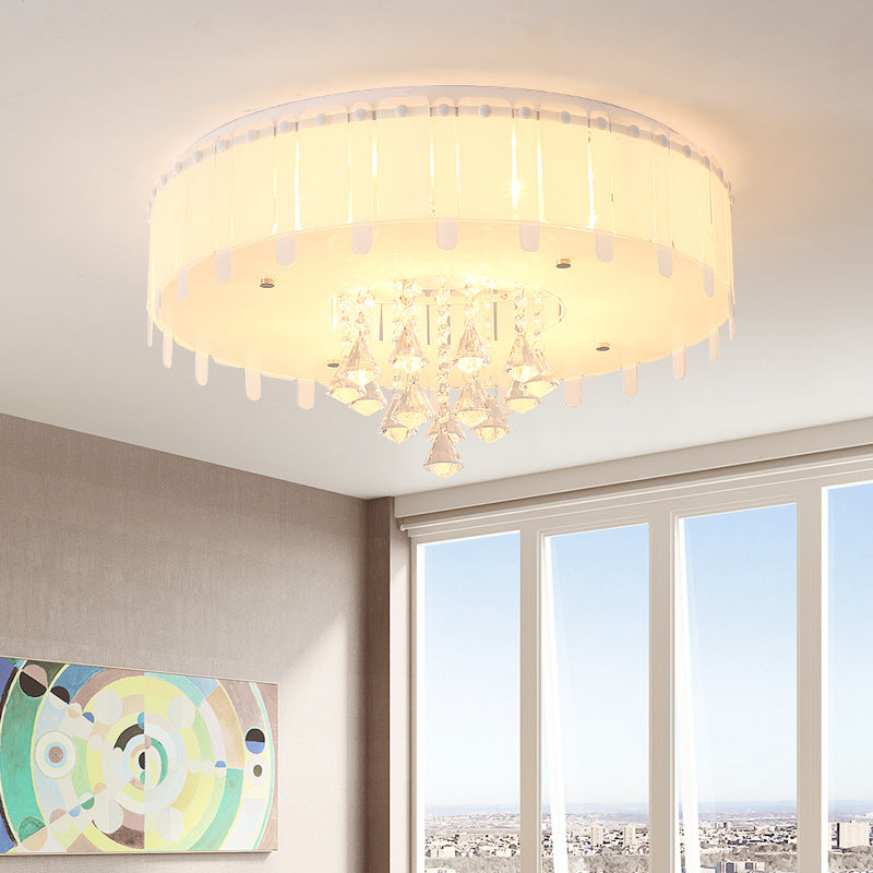 Led Flush Mount Ceiling Light With Crystal Drop And White Glass Shade - Simple Style 19.5/23.5 Wide