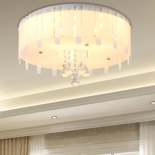 Led Flush Mount Ceiling Light With Crystal Drop And White Glass Shade - Simple Style 19.5/23.5 Wide