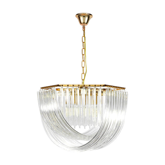 Contemporary Crystal Chandelier Light - Hexagon Design Gold Finish 4-Light 12’’/19.5’’ Wide