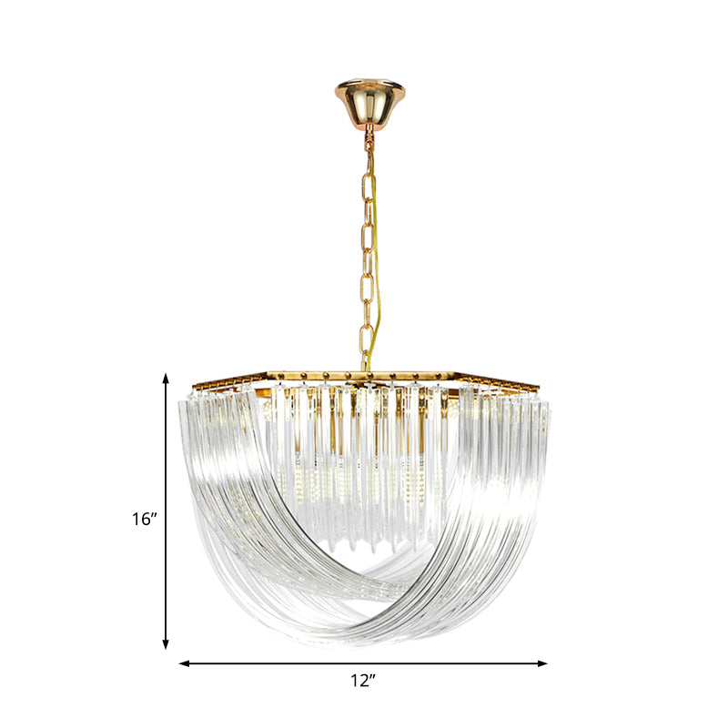 Contemporary Crystal Chandelier Light - Hexagon Design Gold Finish 4-Light 12’’/19.5’’ Wide