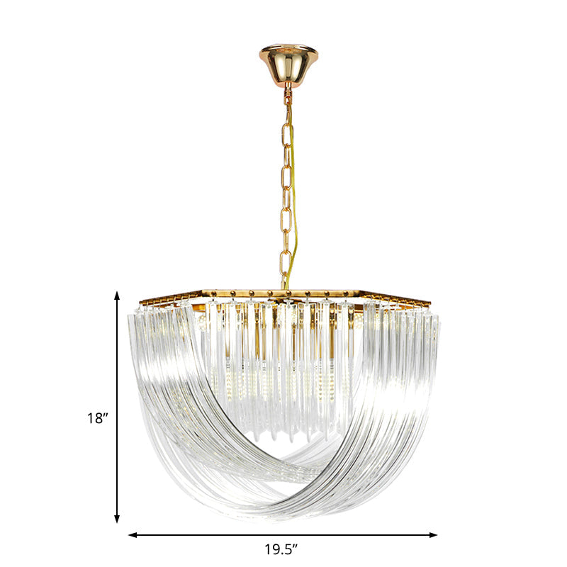 Contemporary Crystal Chandelier Light - Hexagon Design Gold Finish 4-Light 12’’/19.5’’ Wide