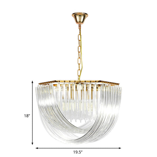Contemporary Crystal Chandelier Light - Hexagon Design Gold Finish 4-Light 12’’/19.5’’ Wide