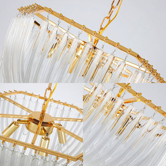 Contemporary Crystal Chandelier Light - Hexagon Design Gold Finish 4-Light 12’’/19.5’’ Wide