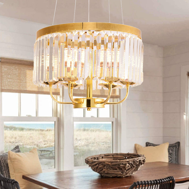 Modern Gold Round Chandelier With Rectangular-Cut Crystal Ceiling Light - 6/8/12 Lights