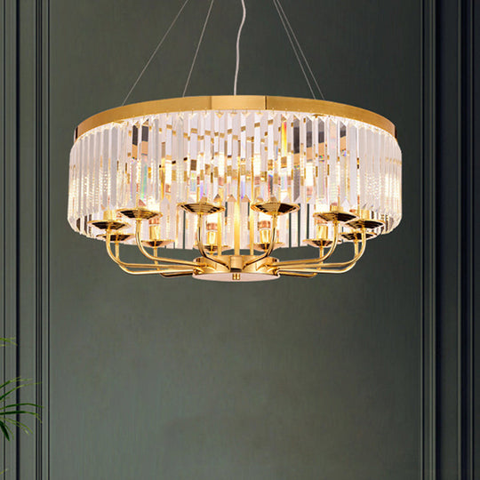 Modern Gold Round Chandelier With Rectangular-Cut Crystal Ceiling Light - 6/8/12 Lights