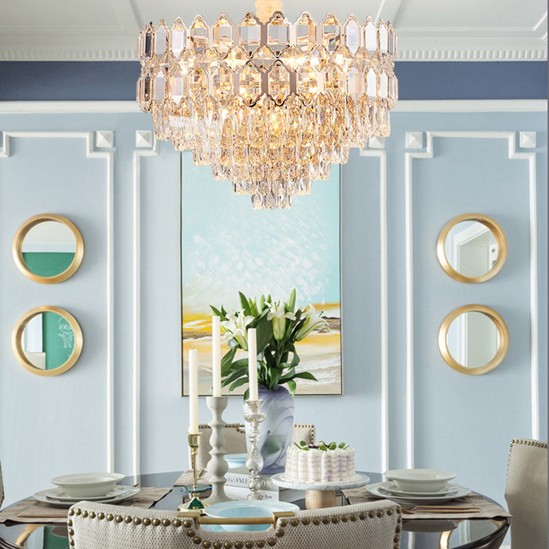 Gold Conical Chandelier With Crystal Shade - Modern 6-Light Hanging Fixture