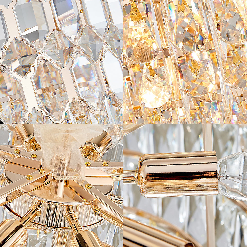 Gold Conical Chandelier With Crystal Shade - Modern 6-Light Hanging Fixture