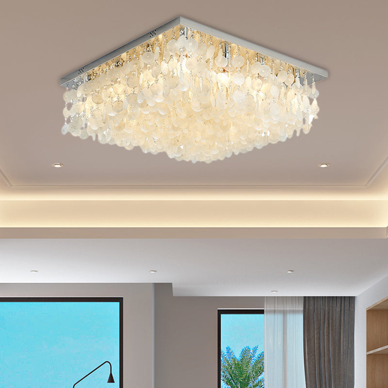 Modern Crystal Led Chrome Ceiling Light For Bedroom - Square Flush Mount 16/19.5/23.5 Wide
