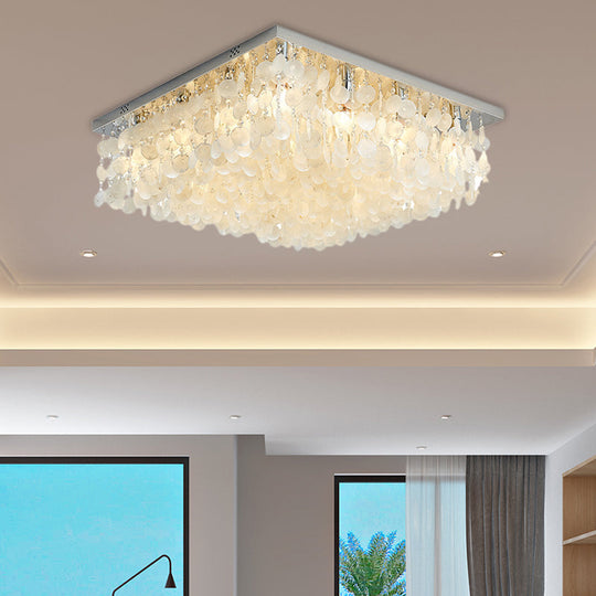 Modern Crystal Led Chrome Ceiling Light For Bedroom - Square Flush Mount 16/19.5/23.5 Wide