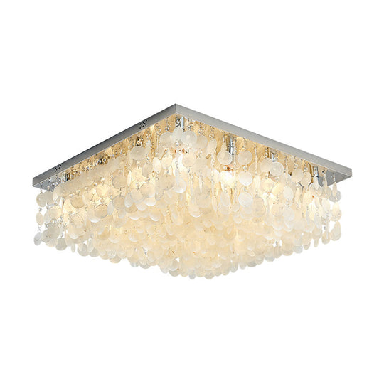 Modern Crystal Led Chrome Ceiling Light For Bedroom - Square Flush Mount 16/19.5/23.5 Wide