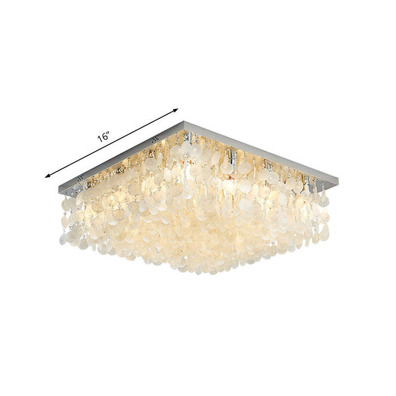 Modern Crystal Led Chrome Ceiling Light For Bedroom - Square Flush Mount 16/19.5/23.5 Wide