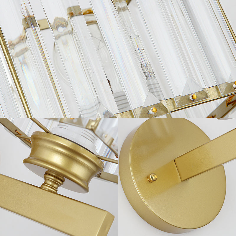 Postmodern Crystal Block Wall Sconce With Brass/Black Backplate For Bedroom