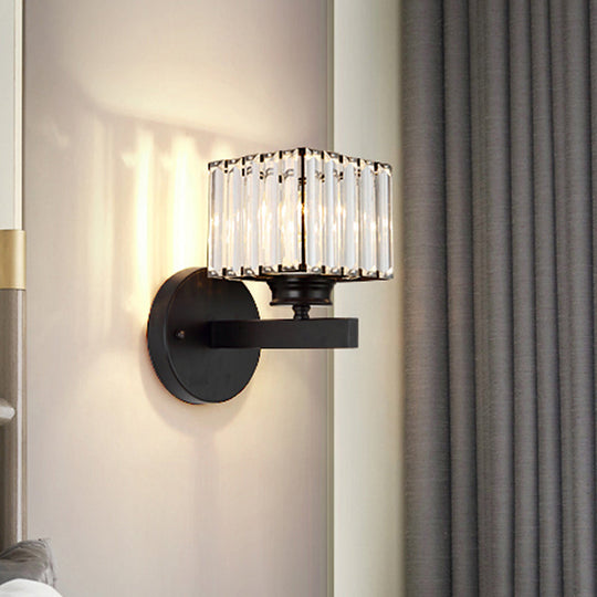 Postmodern Crystal Block Wall Sconce With Brass/Black Backplate For Bedroom