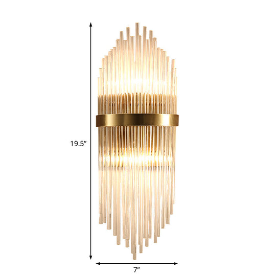 Modern Brass Wall Sconce Light With Fluted Glass Shade - 3-Light Bedroom 7/9.5 Width