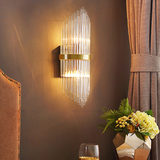 Modern Brass Wall Sconce Light With Fluted Glass Shade - 3-Light Bedroom 7/9.5 Width