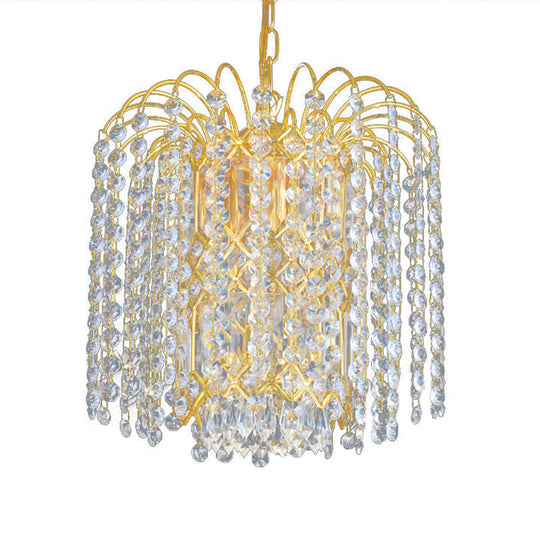Modern Crystal Chandelier: Rain Hanging Light Fixture With 3 Lights Gold Finish - Ideal For Lobby