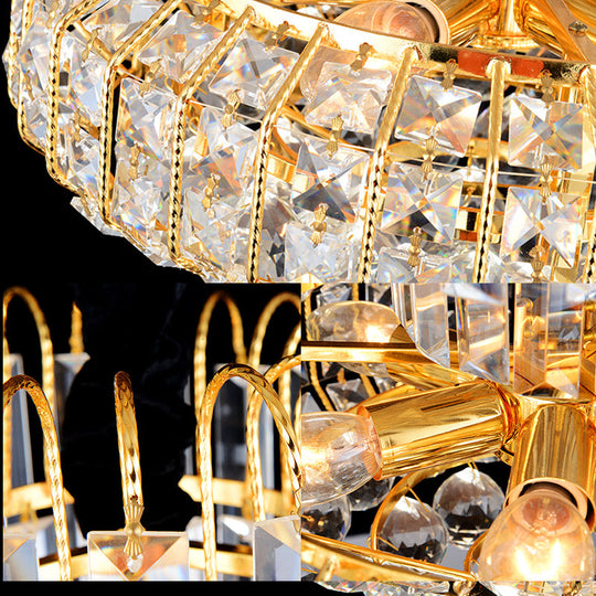 Modern Mushroom Chandelier With Faceted Crystals - 6 Lights Gold Finish Perfect For Lobby Bar