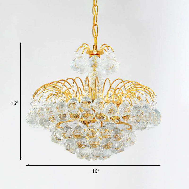 Contemporary 8-Light Chrome/Gold Cascade Chandelier With Crystal Ball Shade 16’/19.5’ Wide
