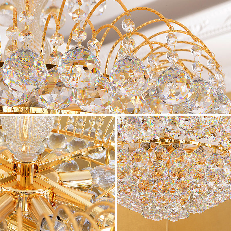 Contemporary 8-Light Chrome/Gold Cascade Chandelier With Crystal Ball Shade 16’/19.5’ Wide