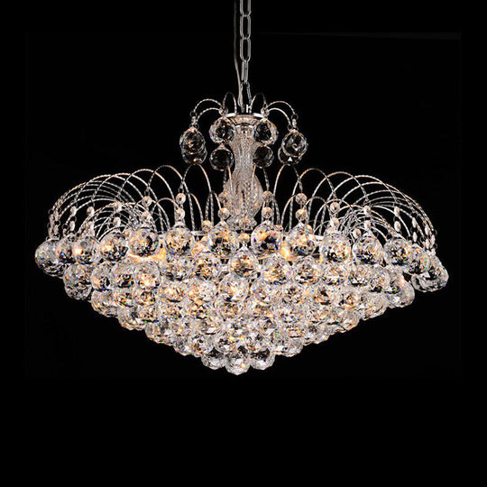 Contemporary 8-Light Chrome/Gold Cascade Chandelier With Crystal Ball Shade 16’/19.5’ Wide