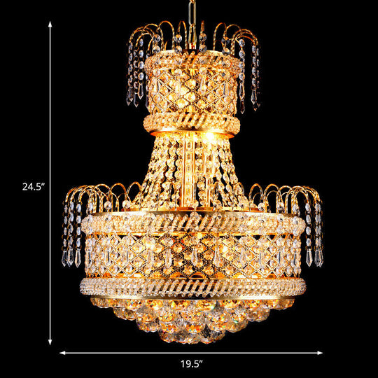 Modern Gold Chandelier Light With Mushroom Crystal Shade - 5/8 Lights 16’/19.5’ Wide