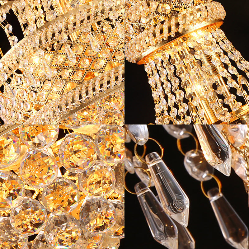 Modern Gold Chandelier Light With Mushroom Crystal Shade - 5/8 Lights 16’/19.5’ Wide