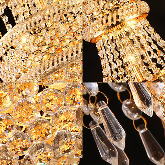Modern Gold Chandelier Light With Mushroom Crystal Shade - 5/8 Lights 16’/19.5’ Wide