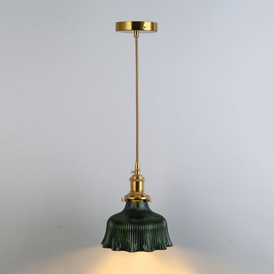 Retro Style Glass Pendant Ceiling Light - Gold Shaded Suspension Lighting For Restaurants / A