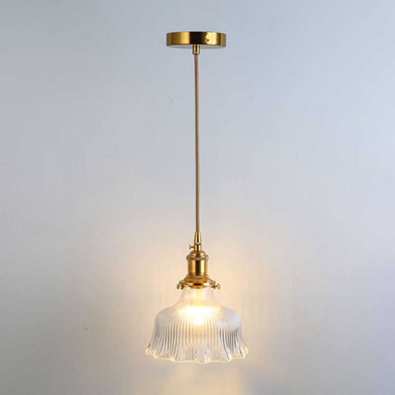 Retro Style Glass Pendant Ceiling Light - Gold Shaded Suspension Lighting For Restaurants / B