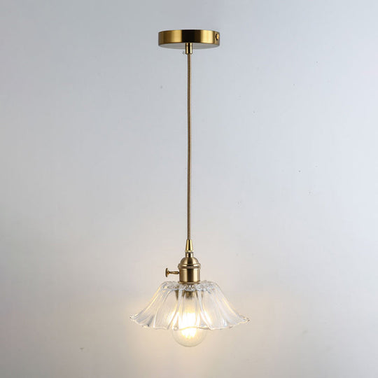 Retro Style Glass Pendant Ceiling Light - Gold Shaded Suspension Lighting For Restaurants / O