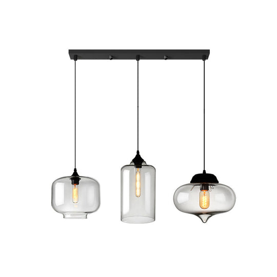 Clear Glass Industrial Shaded Multi-Light Pendant: 3-Bulb Hanging Lighting For Dining Room