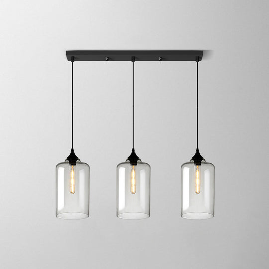 Clear Glass Industrial Shaded Multi-Light Pendant: 3-Bulb Hanging Lighting For Dining Room / M