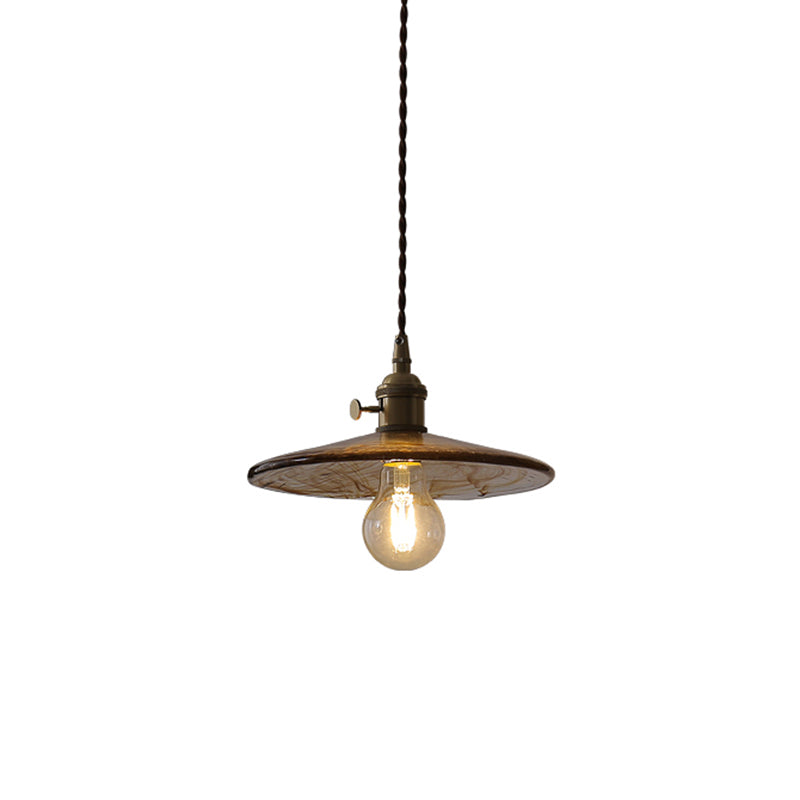 Retro Style Amber Glass Flared Pendant Ceiling Light For Restaurants (1 Head)