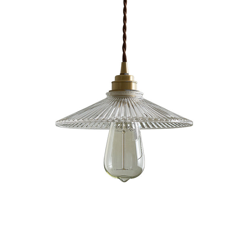 Retro Style Clear Ribbed Glass Pendant Ceiling Light For Dining Room - Single Suspension