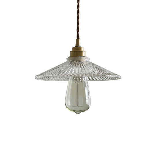 Retro Style Clear Ribbed Glass Pendant Ceiling Light For Dining Room - Single Suspension