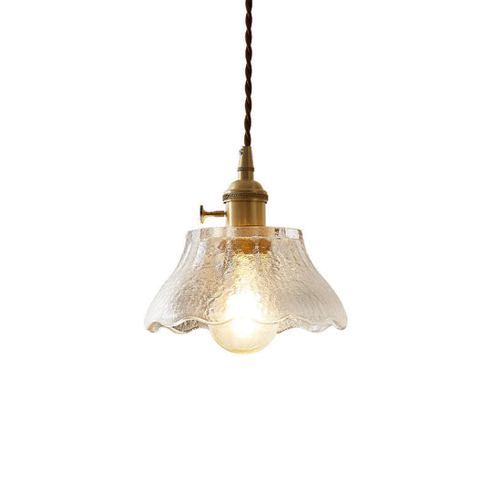 Retro Style Handblown Glass Pendant Ceiling Light With Tapered Suspension - Clear 1-Head